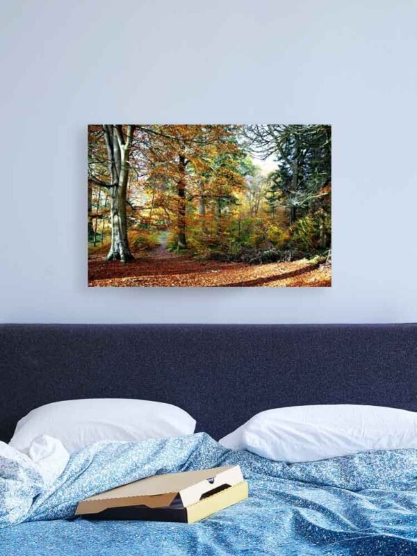 Example of a canvas print with the Amongst The Memories design hanging on a bedroom wall