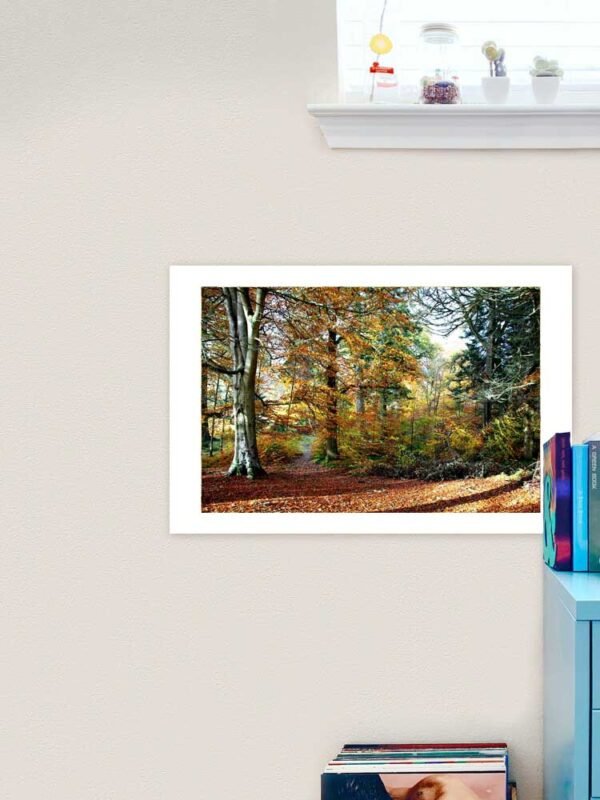 Example of an art print with the Amongst the Memories design on a home office wall