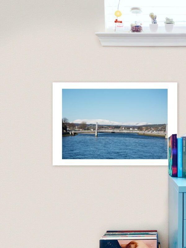 Example of an art print with the Ben Wyvis From Ness Bridge design on a home office wall