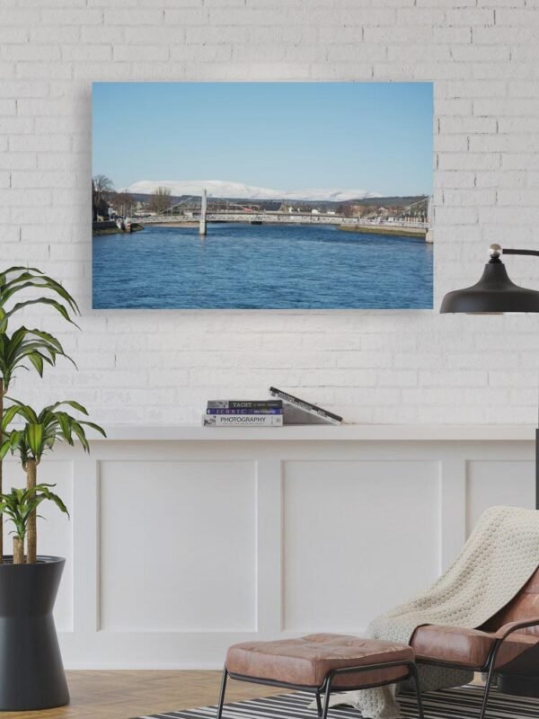 Example of a metal print with the Ben Wyvis from Ness Bridge design hanging on a living area wall