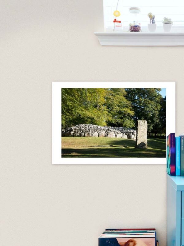 Example of an art print with the Cairns and Standing Stone design on a home office wall