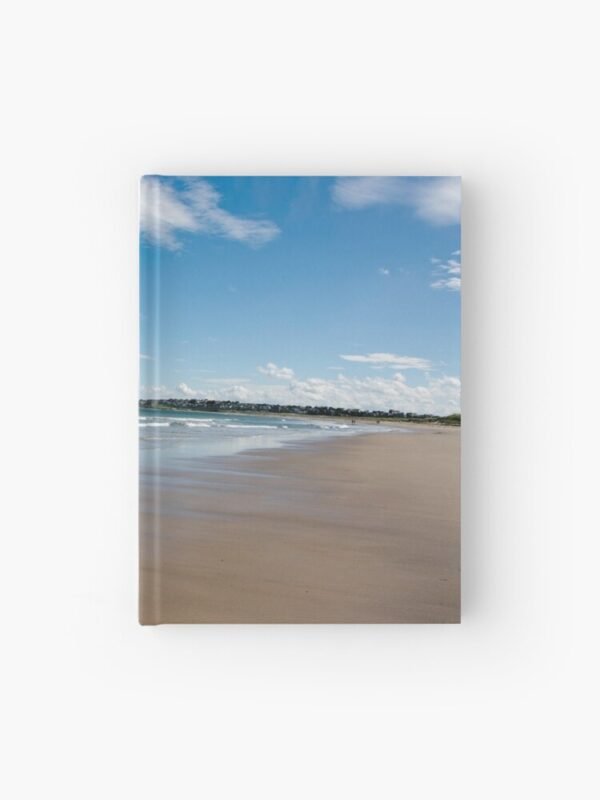 A hardcover journal with a photograph of an expansive sandy beach at Lossiemouth on its cover