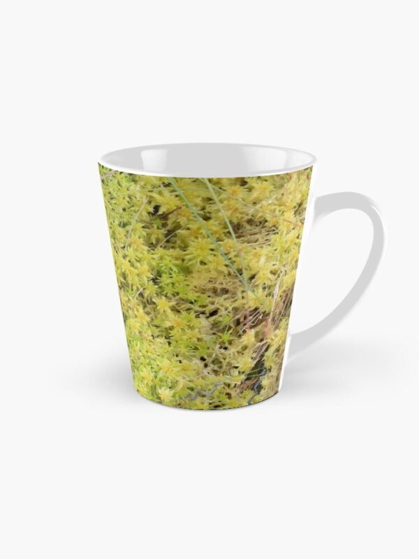 A Bed of Sphagnum Moss tall mug with the handle at the right-hand side