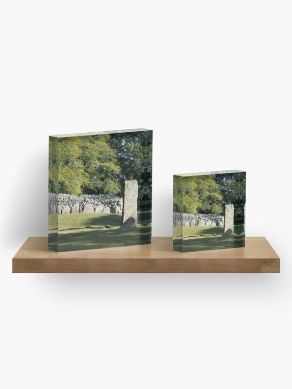 Cairns and Standing Stone Acrylic Blocks showing the 2 sizes of blocks as they sit side by side on a shelf