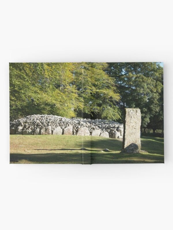 Cairns and Standing Stone Hardcover Journal fully opened displaying the back, front and spine