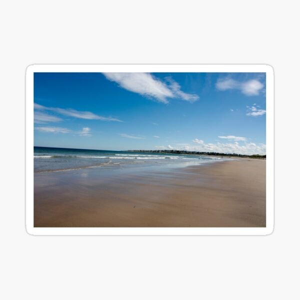 A sticker with the design of an Expansive Beach At Lossiemouth printed on it.