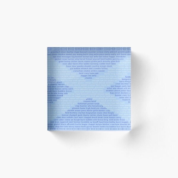 An acrylic block with the Scots Words In A Saltire design