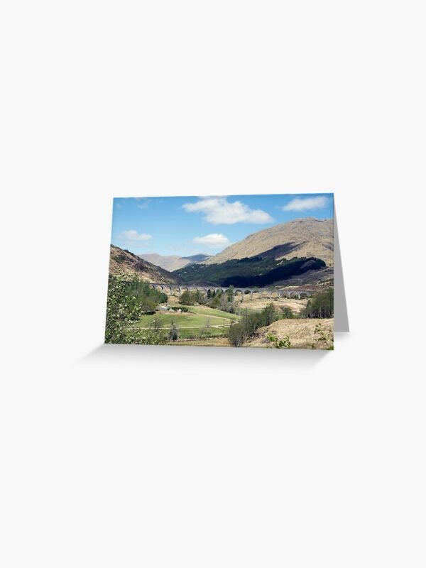 A greeting card with an image of the Glenfinnan viaduct on its front