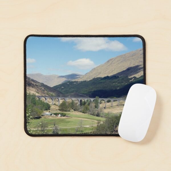 A mouse mat/pad with an image of the Glenfinnan viaduct on its front