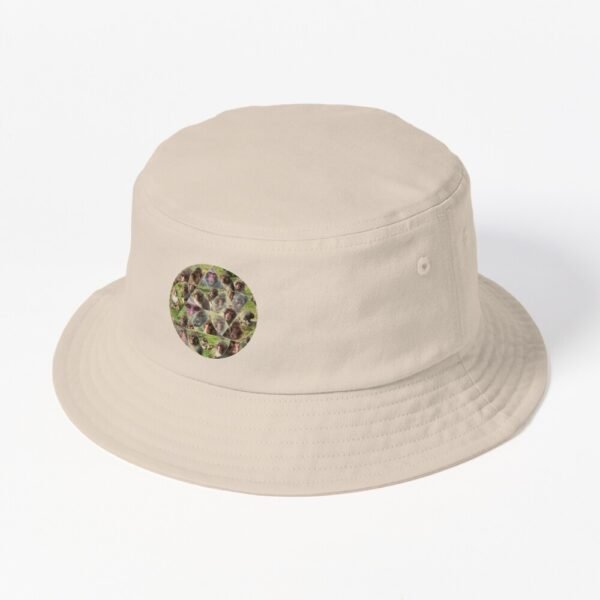 A bucket hat sporting the Many Faces Of A Snow Monkey design.
