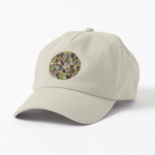 A Dad Hat sporting the Many Faces Of A Snow Monkey design.