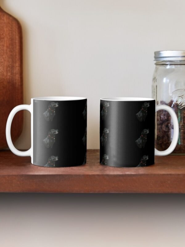 Adoration of a Black Labrador Classic Mugs - sitting on a shelf with one handle pointing to the left and the other to the right