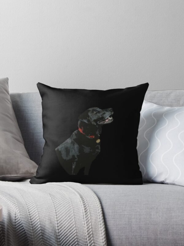 Adoration of a Black Labrador Cushion / Throw Pillow on a sofa