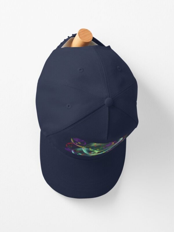 A baseball cap sporting the "I wandered Freely As A Bubble" design