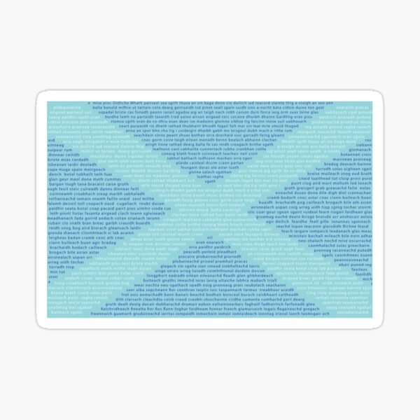 A sticker showing the design of Gaelic Words in a Saltire.